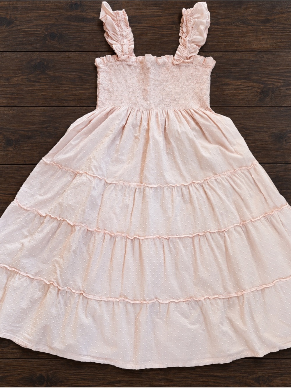 Tiered Pink Midi Sundress with Smocked Bodice
